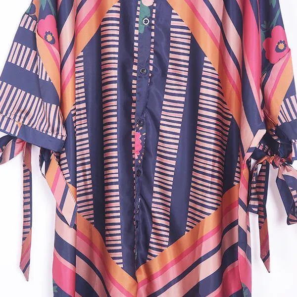 2018 red blue prints chiffon dress oversize chiffon clothing dress women side open tie bracelet sleeved chiffon dresses