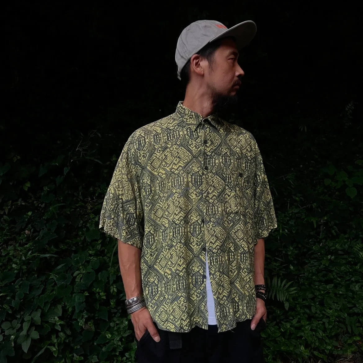 90'S / ETHNIC PATTERN RAYON SS SHIRT (UNISEX)