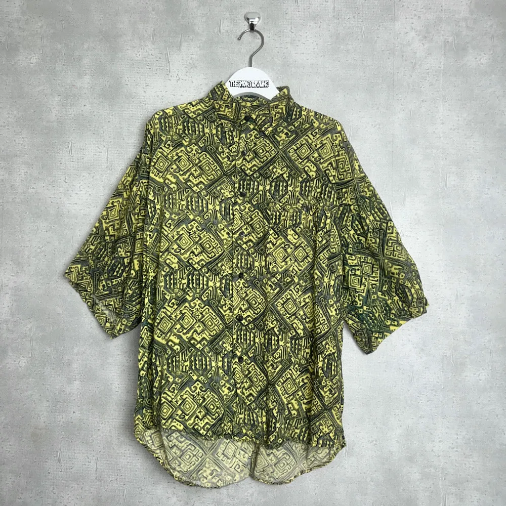 90'S / ETHNIC PATTERN RAYON SS SHIRT (UNISEX)