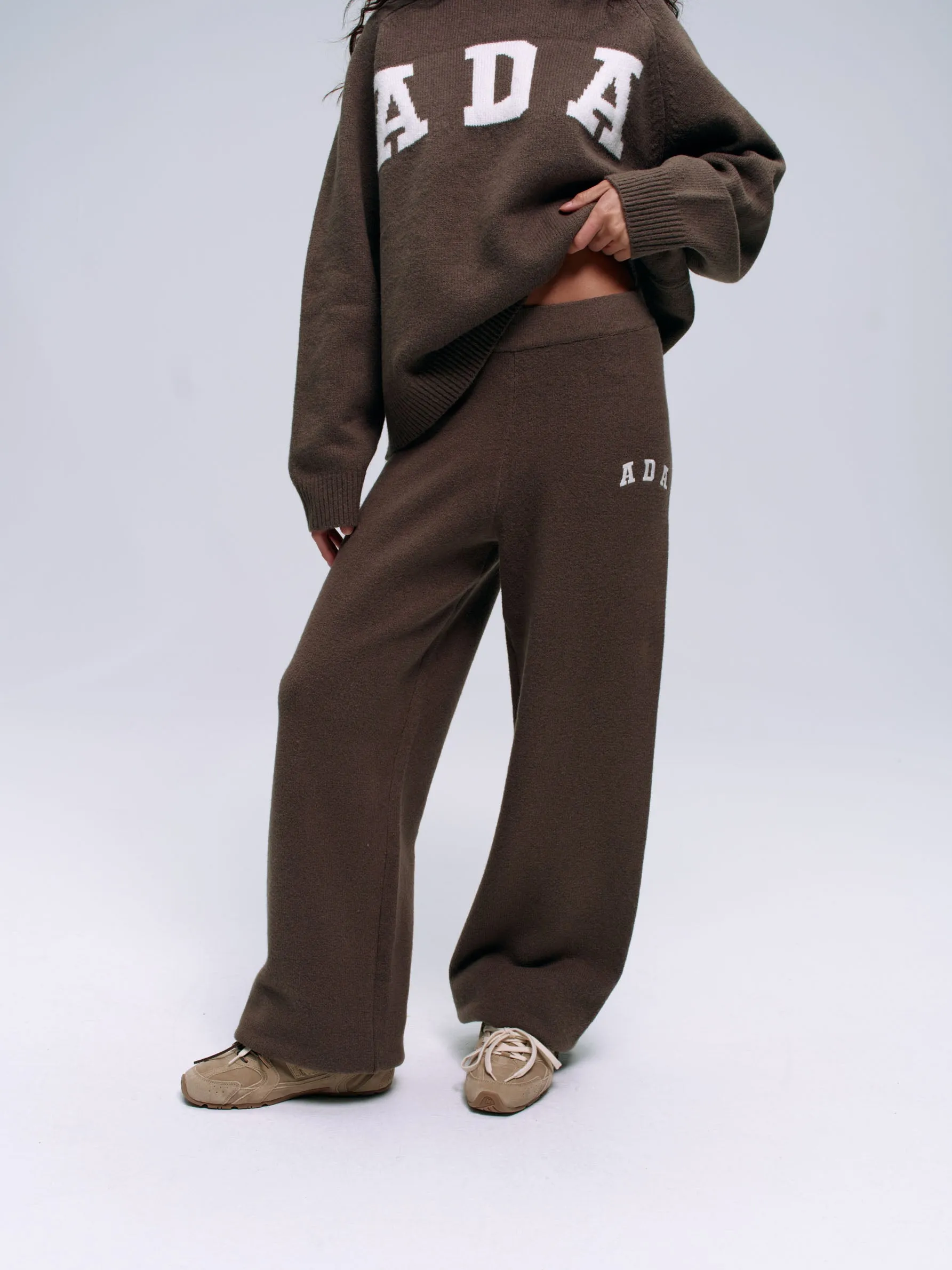 ADA Knit Straight Leg Sweatpants - Dark Cocoa Brown/Cream