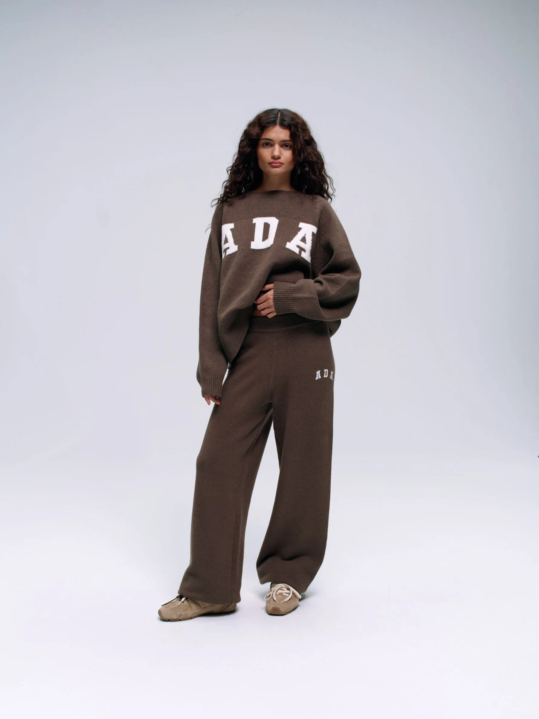 ADA Knit Straight Leg Sweatpants - Dark Cocoa Brown/Cream