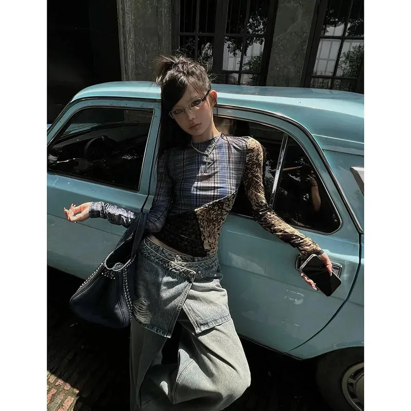 Aiertu 2024 Summer Women's Casual Blue Harajuku Jeans Vintage Loose Fit Washed Pants Y2K Wide Leg Punk Baggy Pockets Denim Trouser