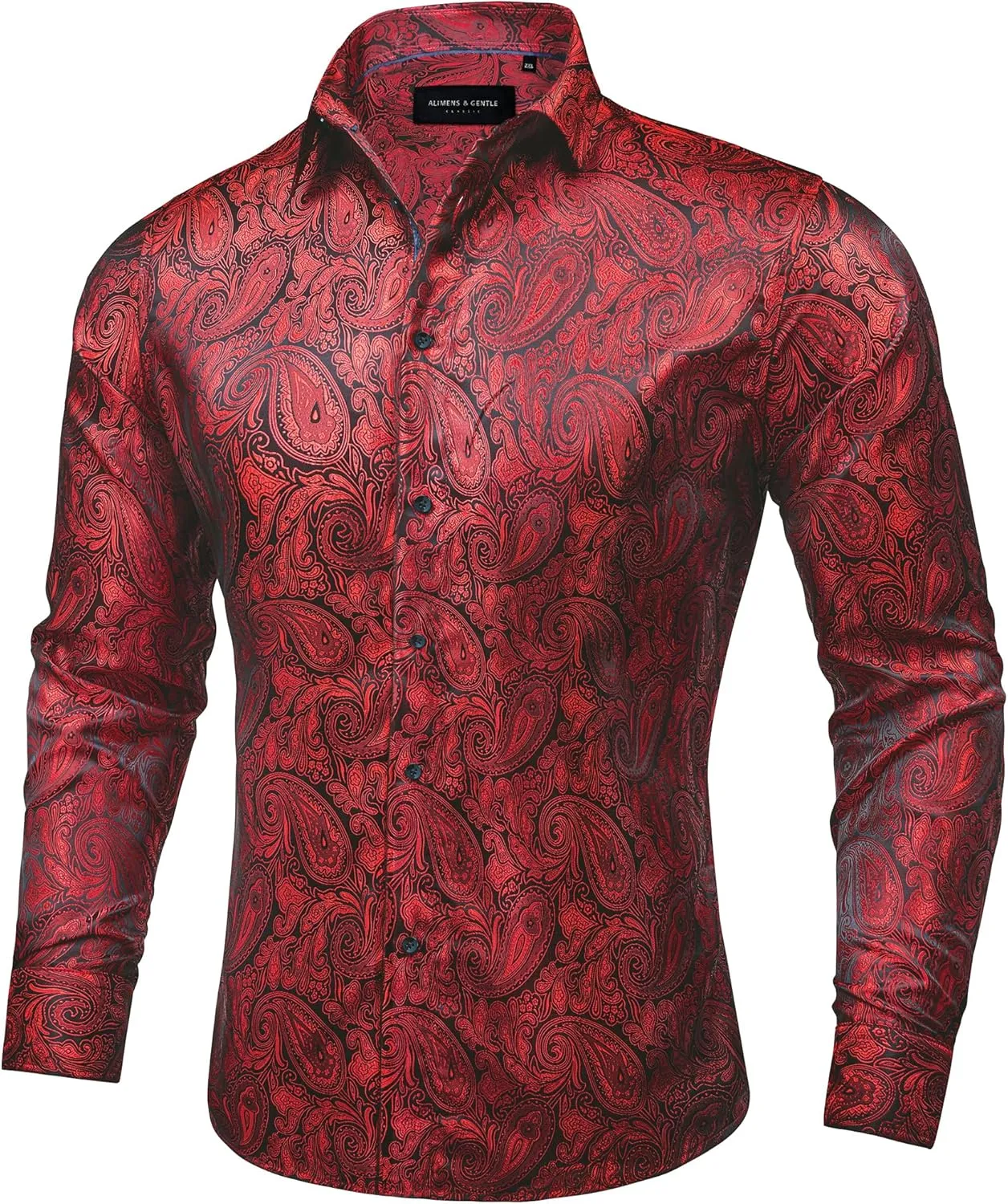 Alimens & Gentle Mens Paisley Shirts Dress Shirt for Men Western Cowboy Shirt Long Sleeve Button Down Shirt Wedding Party