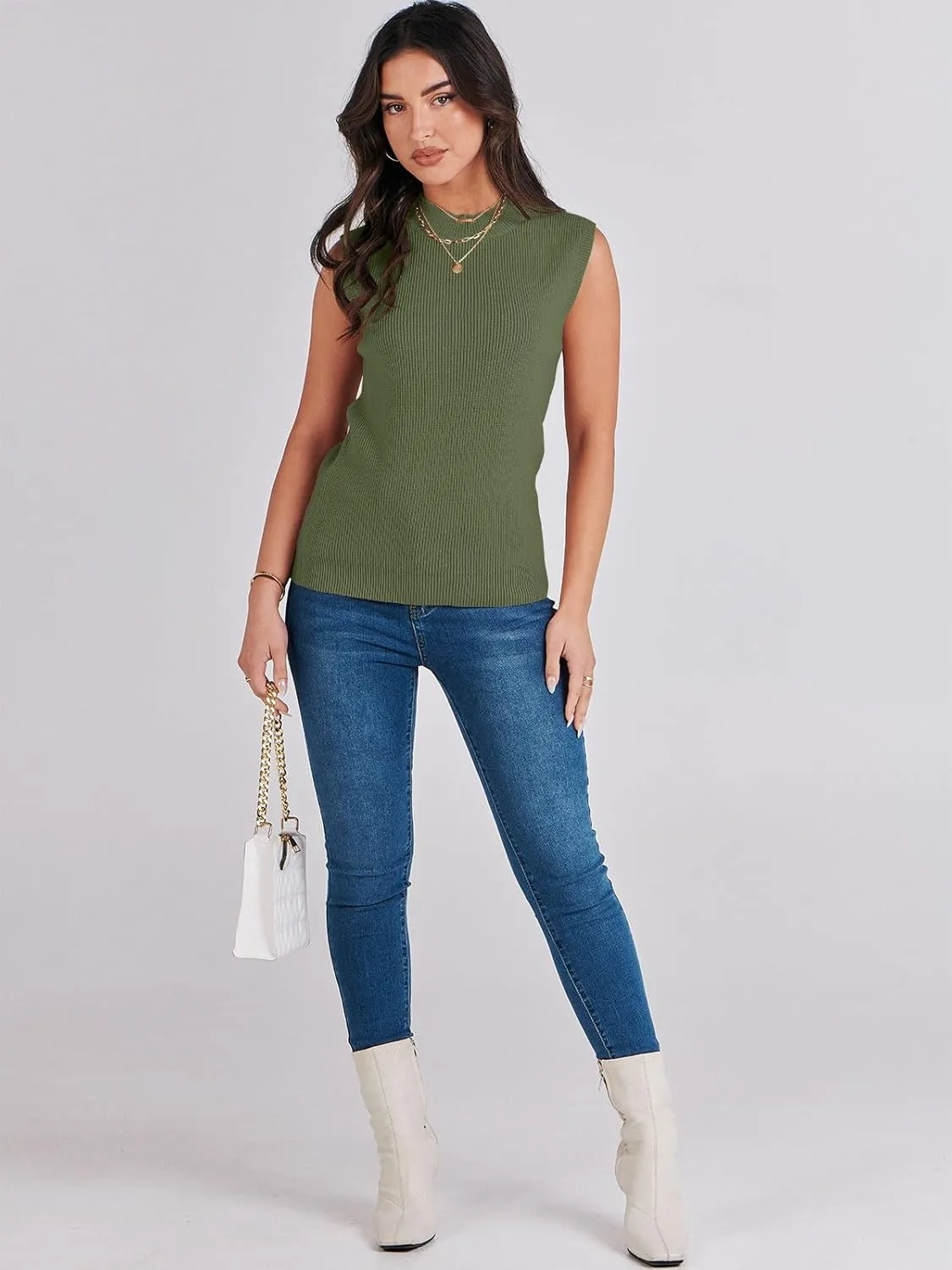 ANRABESS Womens Summer Sleeveless Tops Casual Mock Neck Loose Fit Knit Lightweight Sweater Pullover Top