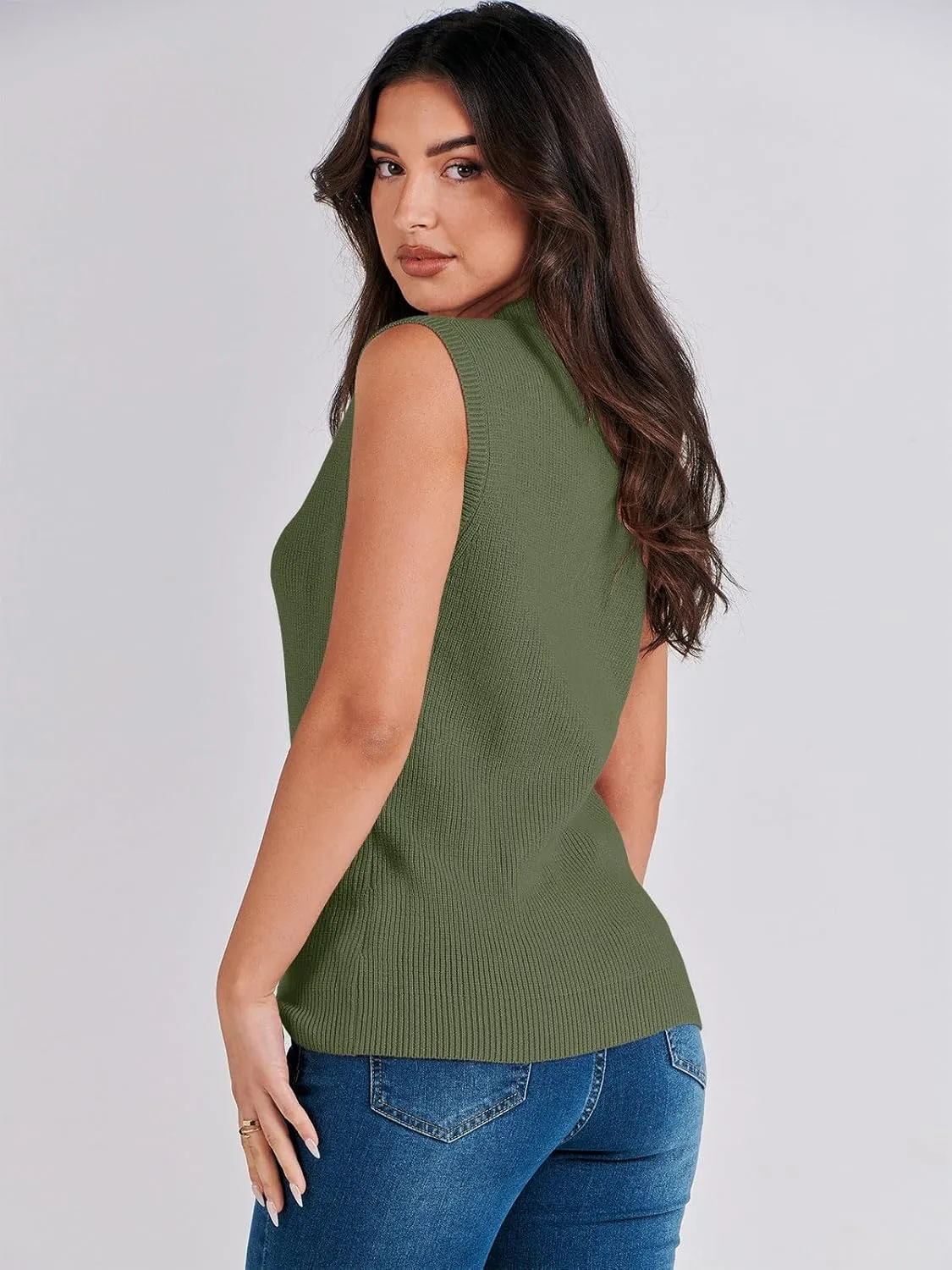 ANRABESS Womens Summer Sleeveless Tops Casual Mock Neck Loose Fit Knit Lightweight Sweater Pullover Top