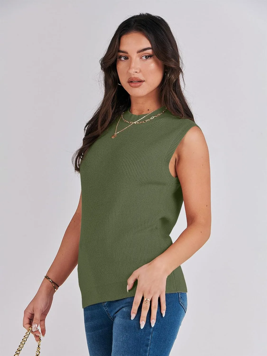 ANRABESS Womens Summer Sleeveless Tops Casual Mock Neck Loose Fit Knit Lightweight Sweater Pullover Top