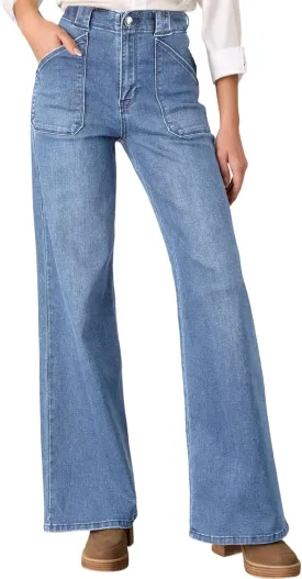 Astylish Women??s High Waisted Straight Leg Jeans Stretchy Wide Leg Jeans Trendy Denim Pants