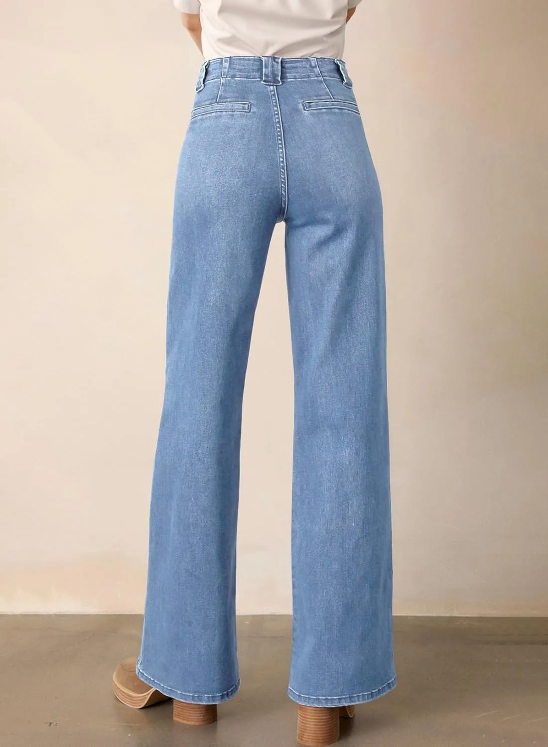 Astylish Women??s High Waisted Straight Leg Jeans Stretchy Wide Leg Jeans Trendy Denim Pants
