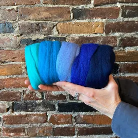 Blue and Turquoise Shades - Five Merino Wool Top Roving Colors - 50 grams (1.75 oz) Total