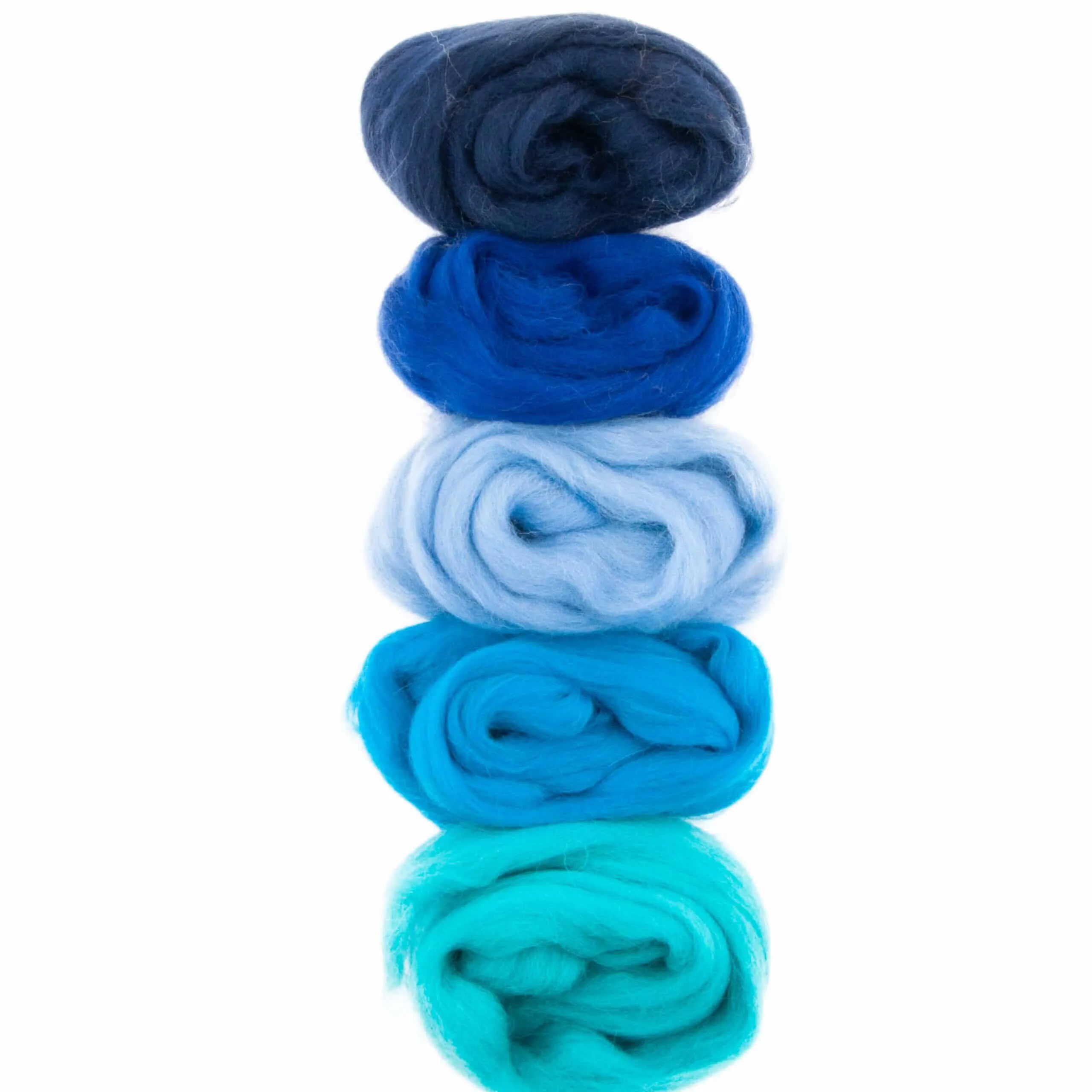 Blue and Turquoise Shades - Five Merino Wool Top Roving Colors - 50 grams (1.75 oz) Total