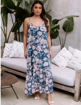 Blue/Orange Floral Chiffon Tank Ashleigh Maxi Dress