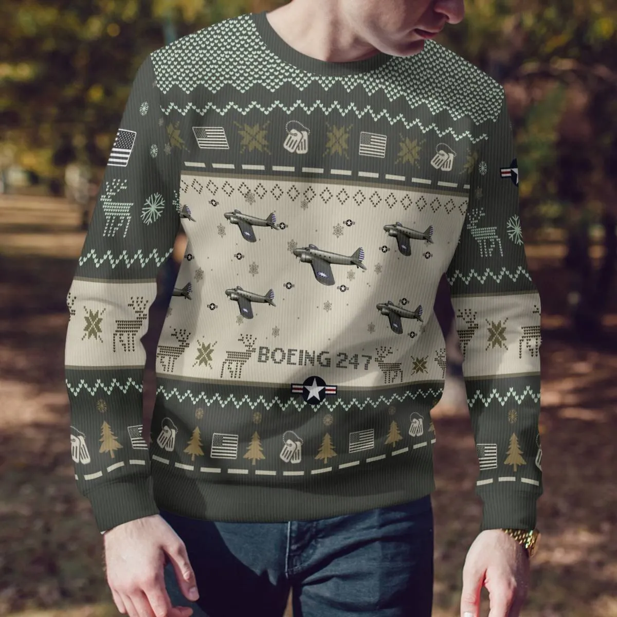 Boeing 247 Aircraft Ugly Sweater, Ugly Sweater Christmas Shirt for Men Dad Veteran