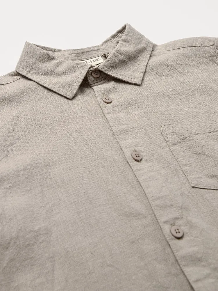Boy's Long-sleeved Linen Shirt - Light Taupe