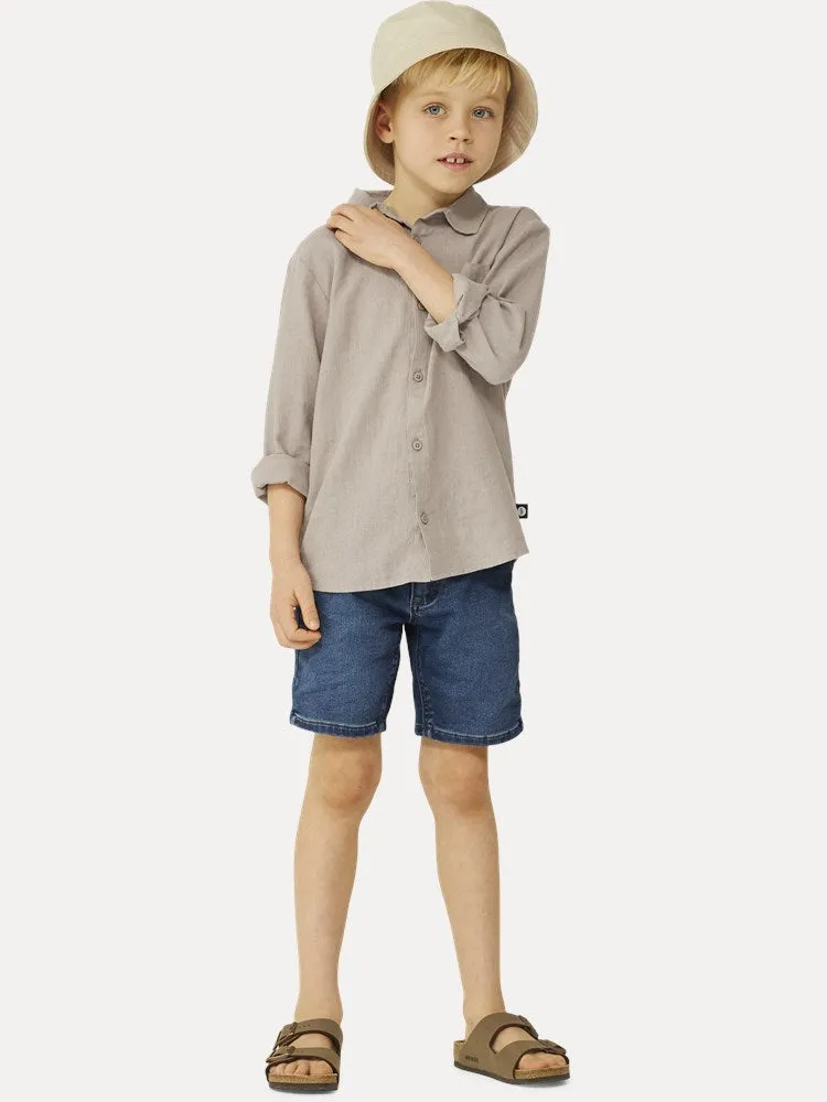 Boy's Long-sleeved Linen Shirt - Light Taupe