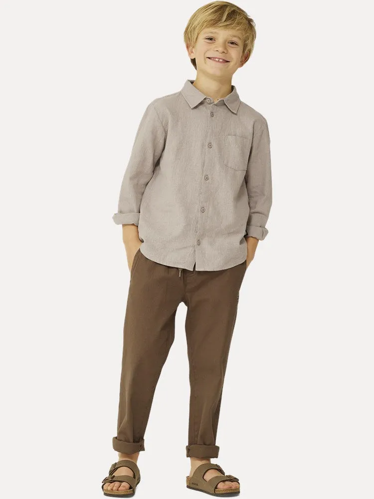Boy's Long-sleeved Linen Shirt - Light Taupe