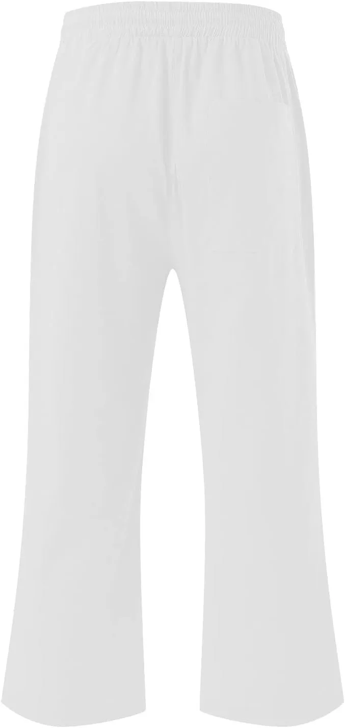 Capri Pants for Women Casual Summer Cotton Linen Cropped Pant Elastic High Waist Capris Straight Leg Lounge Trouser