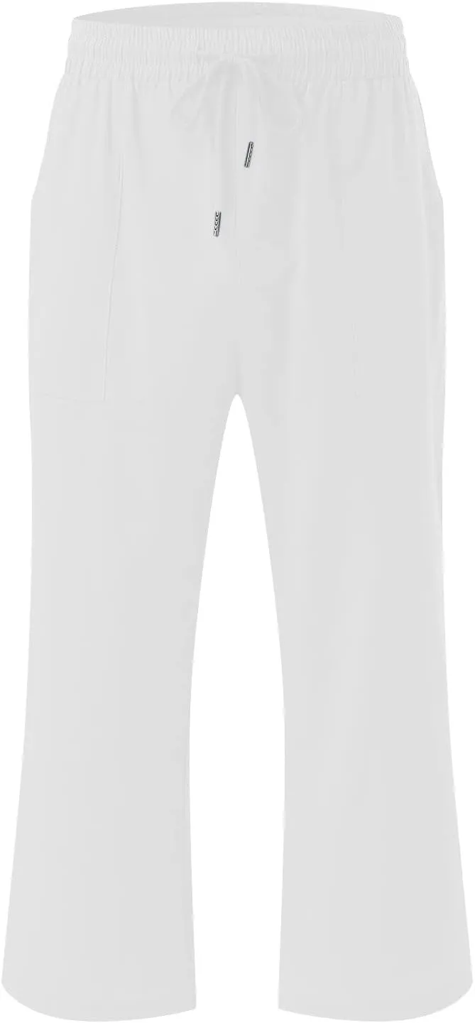 Capri Pants for Women Casual Summer Cotton Linen Cropped Pant Elastic High Waist Capris Straight Leg Lounge Trouser