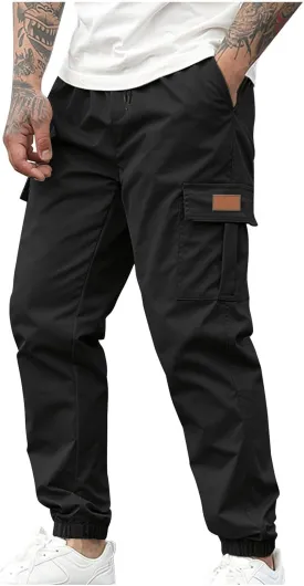 Cargo Pants for Men Baggy Joggers Elastic Waist Drawstring Sweatpants Streetwear with Multi Pockets Hiking Fishing Gear