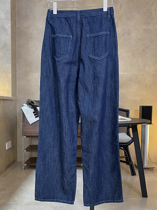 Casual Loose Wide Leg Pleated Jean Pants Bottoms