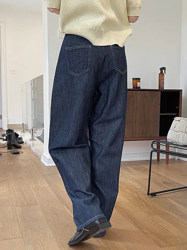 Casual Loose Wide Leg Pleated Jean Pants Bottoms