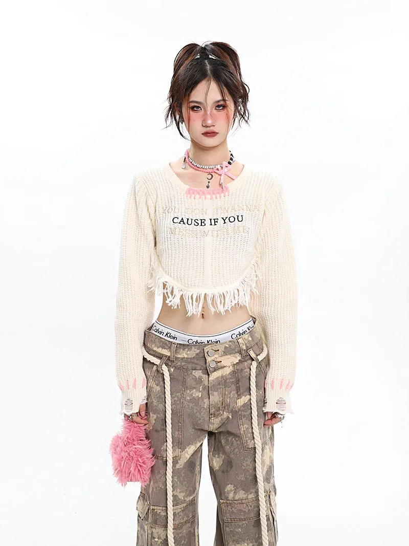 CAUSE IF YOU Knitted Cropped Sweater Top