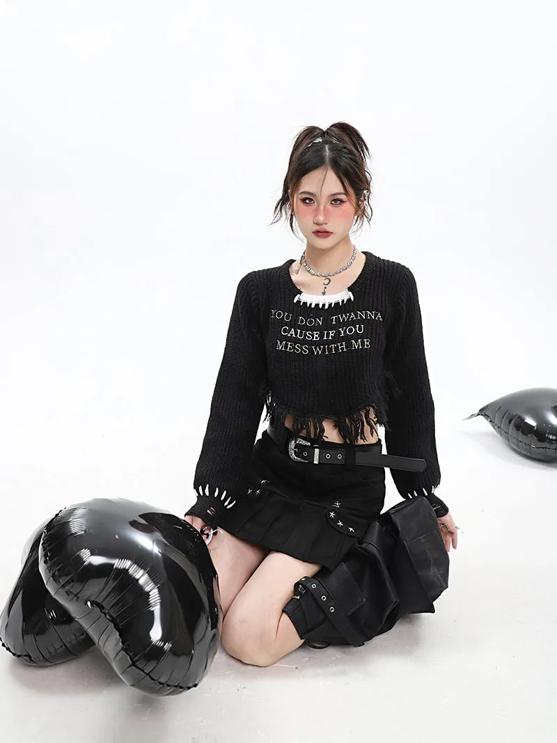 CAUSE IF YOU Knitted Cropped Sweater Top