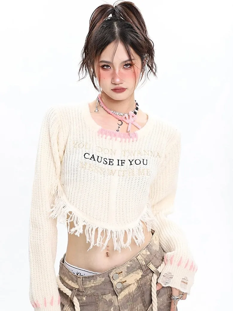 CAUSE IF YOU Knitted Cropped Sweater Top