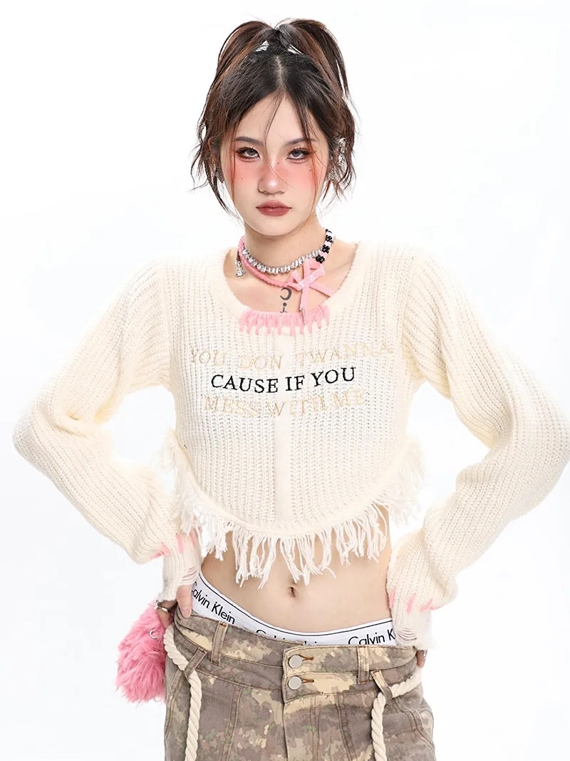 CAUSE IF YOU Knitted Cropped Sweater Top