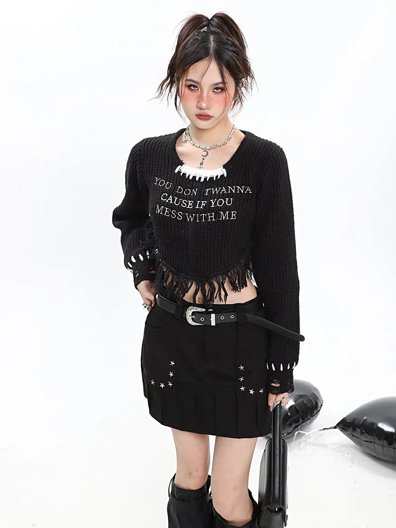 CAUSE IF YOU Knitted Cropped Sweater Top