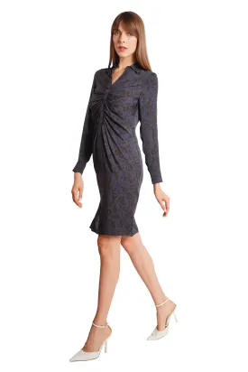 Chloe Silk Shirtdress in Dark Blue Print
