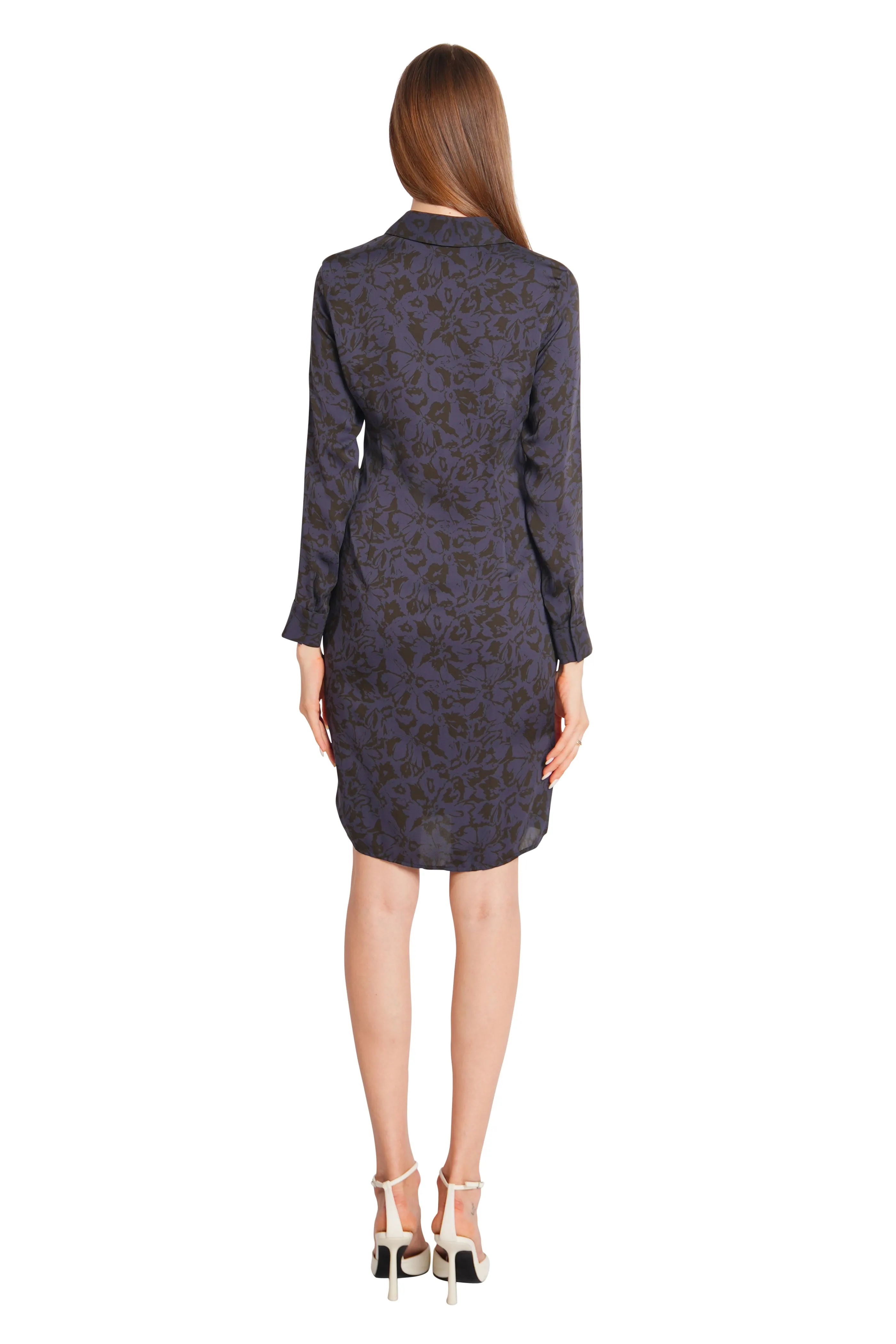 Chloe Silk Shirtdress in Dark Blue Print