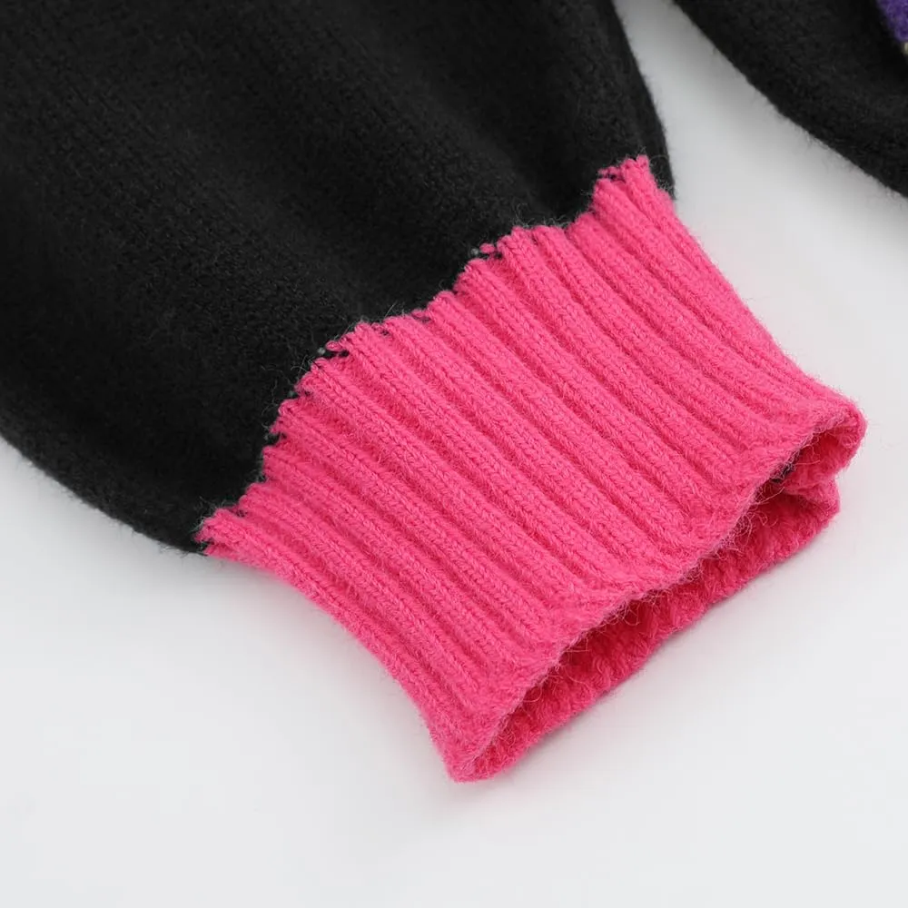 Ckikiou Fall Winter Oversized Long Sleeve Button Color Block Down Chunky Knitted Cardigan Sweater Top for Women