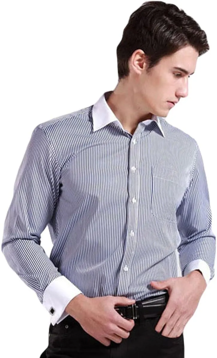 Cloudstyle Men's Dress Shirt Slim Fit Button Down Stripe Checked Shirt