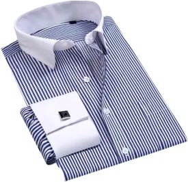 Cloudstyle Men's Dress Shirt Slim Fit Button Down Stripe Checked Shirt