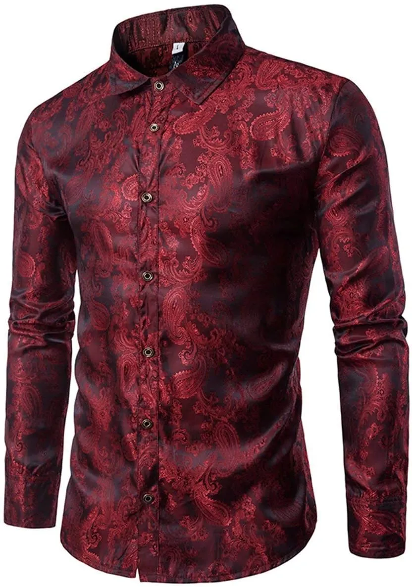 Cloudstyle Mens Paisley Shirt Long Sleeve Dress Shirt Button Down Casual Slim Fit