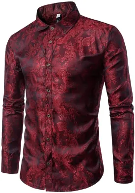 Cloudstyle Mens Paisley Shirt Long Sleeve Dress Shirt Button Down Casual Slim Fit
