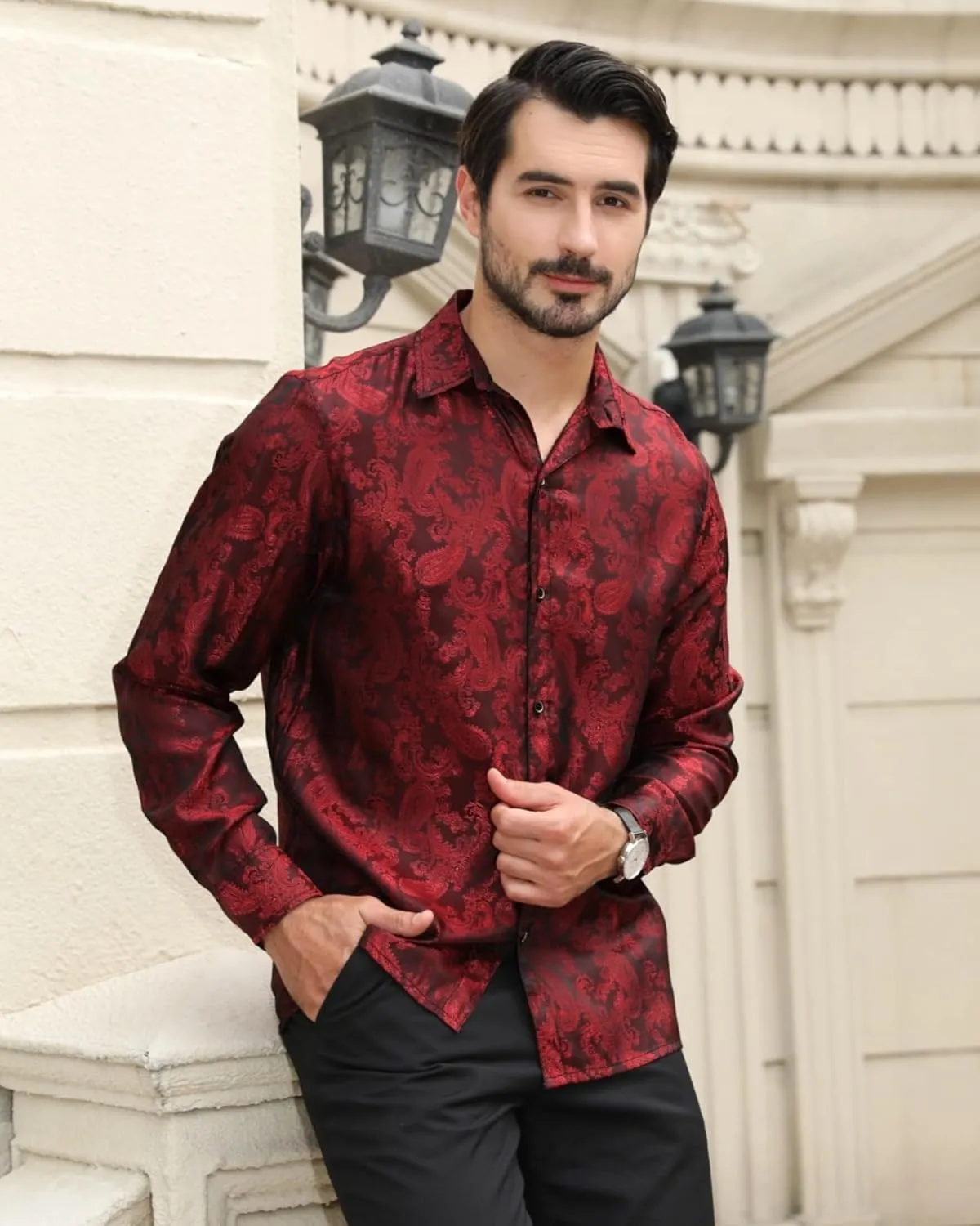 Cloudstyle Mens Paisley Shirt Long Sleeve Dress Shirt Button Down Casual Slim Fit