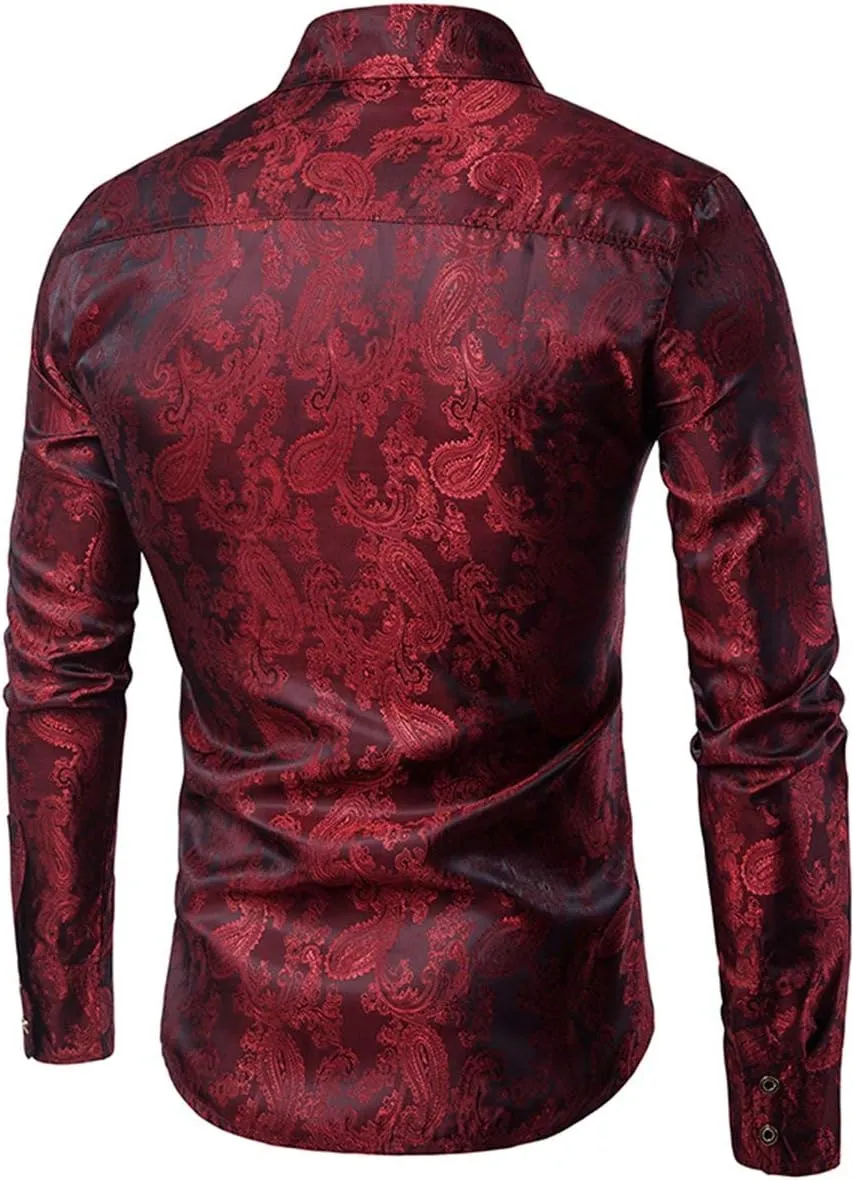 Cloudstyle Mens Paisley Shirt Long Sleeve Dress Shirt Button Down Casual Slim Fit