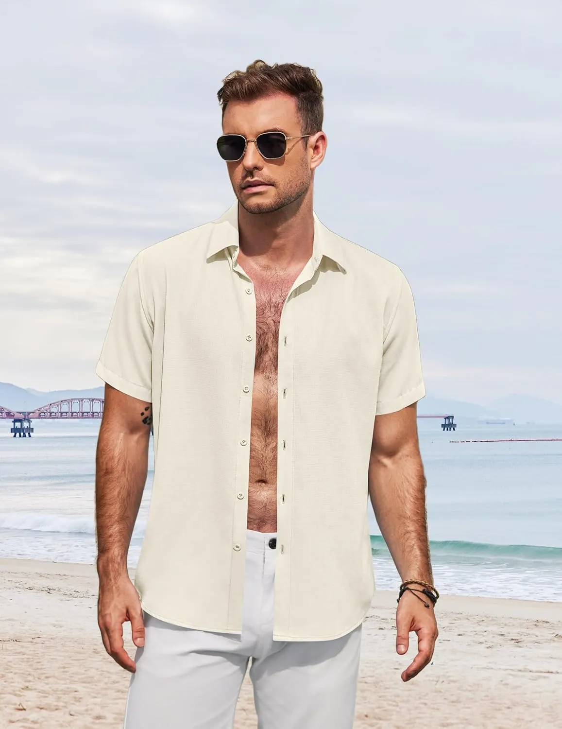COOFANDY Men's Button Down Shirt Short Sleeve Casual Shirts for Summer Beach Vacation Shirts