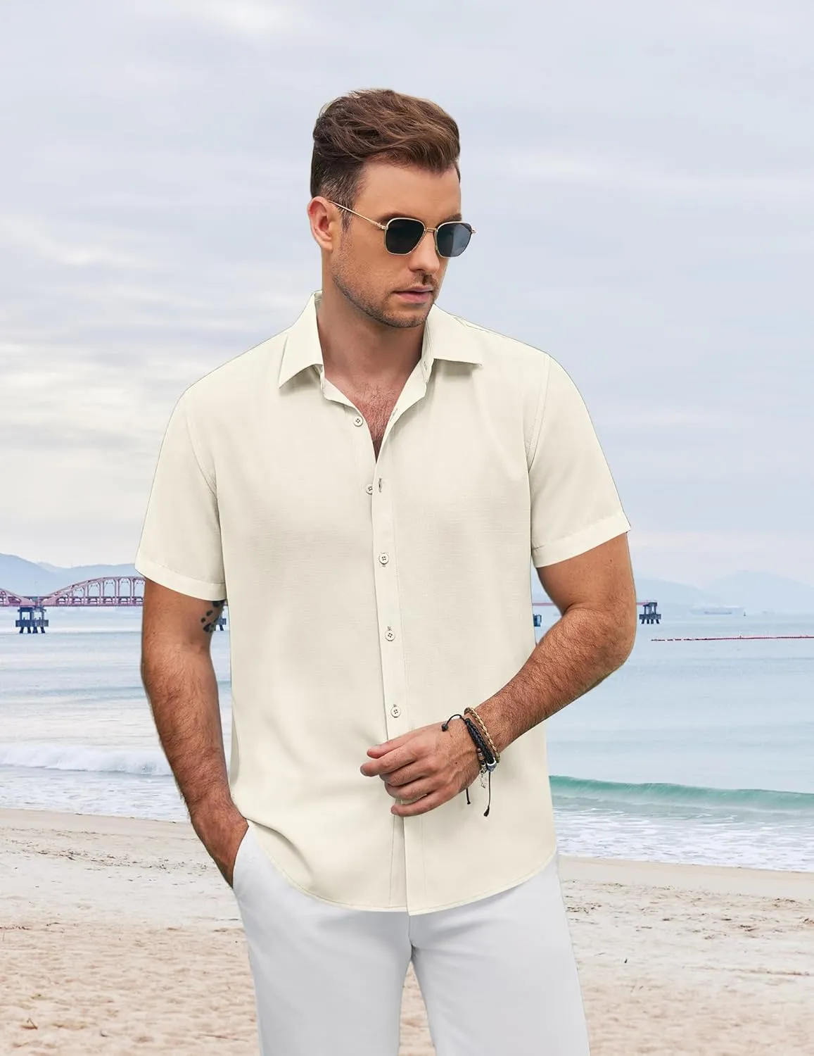 COOFANDY Men's Button Down Shirt Short Sleeve Casual Shirts for Summer Beach Vacation Shirts