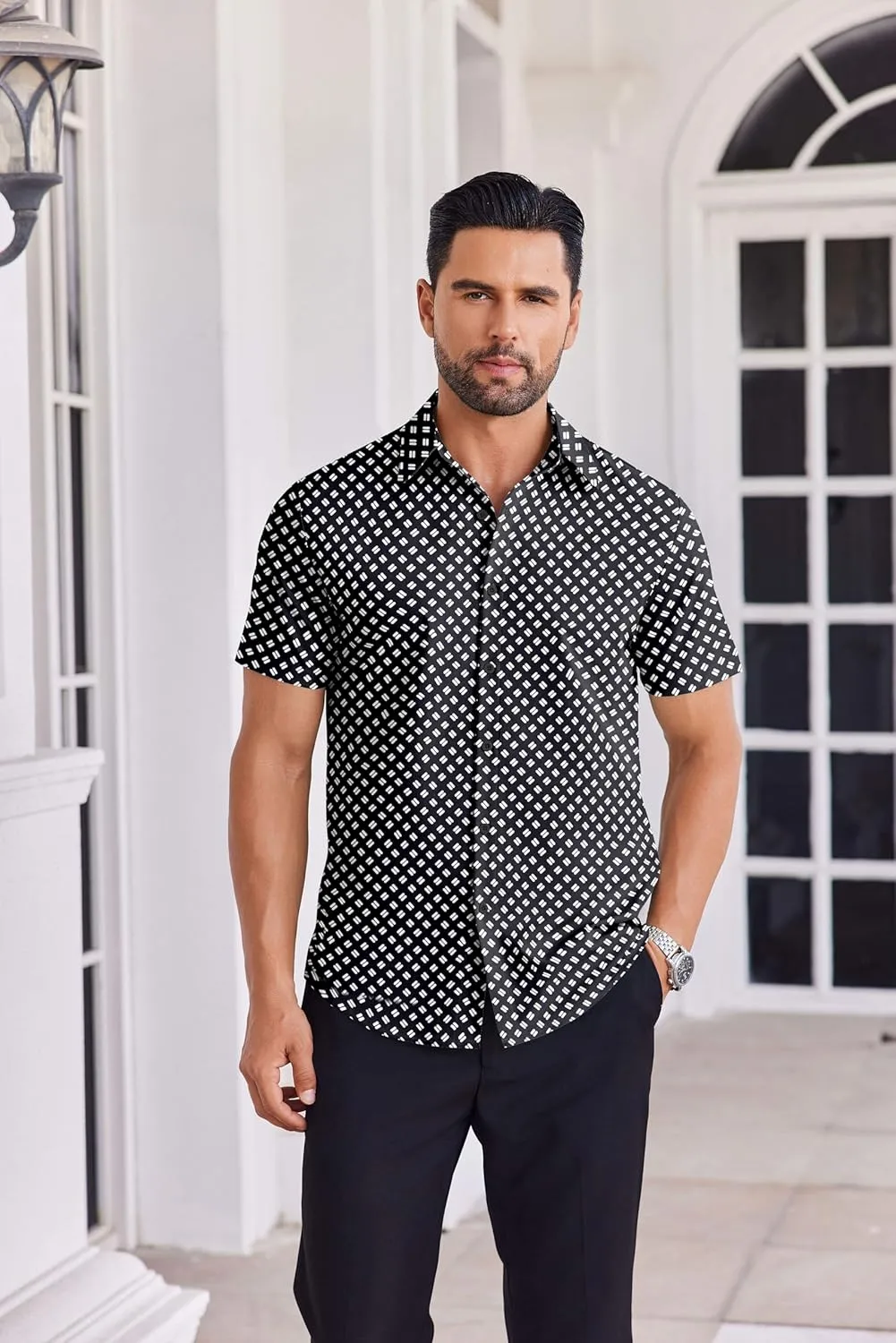 COOFANDY Mens Button Down Shirts Short Sleeve Casual Shirt Summer Untucked Dress Shirts