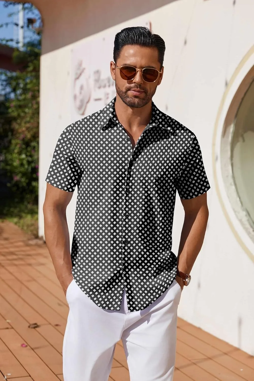 COOFANDY Mens Button Down Shirts Short Sleeve Casual Shirt Summer Untucked Dress Shirts
