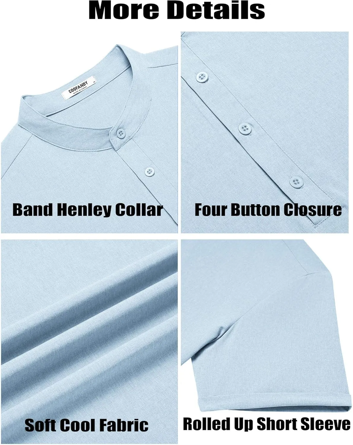 COOFANDY Men's Casual Henley Shirt Short Sleeve Band Collar Shirt Summer Beach Hippie Vacation T Shirt with Button