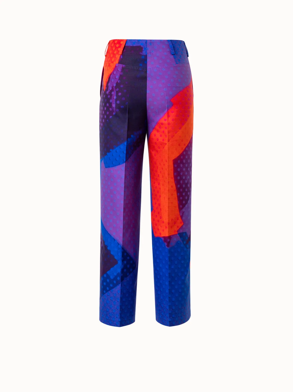 Cotton Silk Wide Leg Pants with Superimposition Print