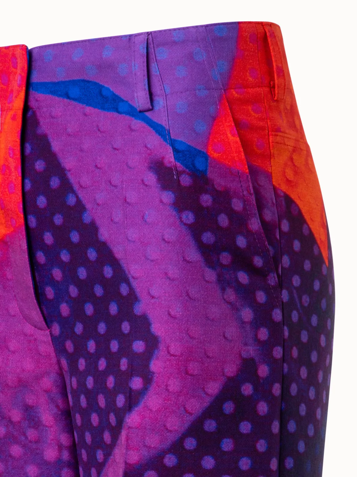 Cotton Silk Wide Leg Pants with Superimposition Print