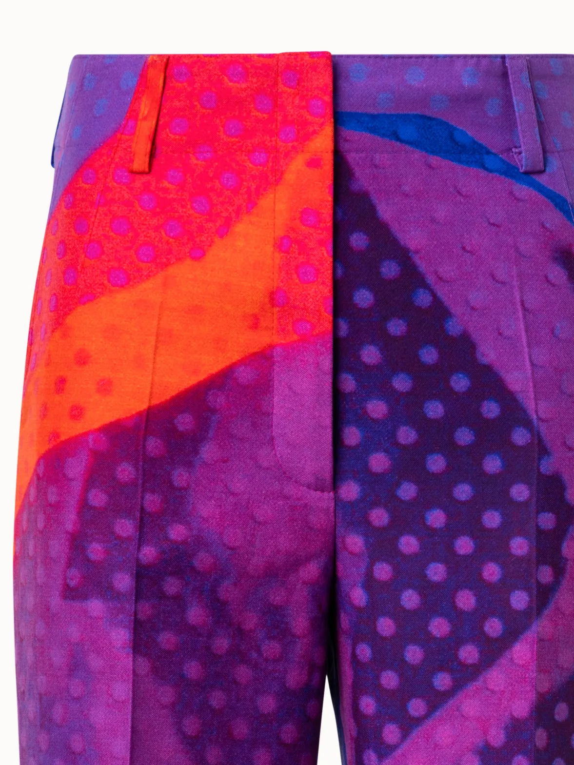 Cotton Silk Wide Leg Pants with Superimposition Print
