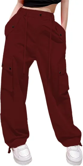 Cromoncent Girls & Womens Baggy Sweatpants Joggers Cargo Pants, 6 Years-Women 2XL