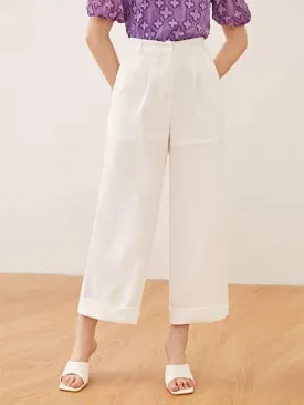Cuffed Hem Wide Leg Pants