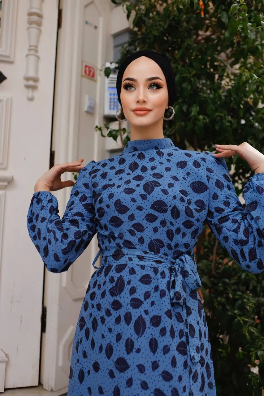 DMN Chiffon Dotted Leaf Patterned Maxi Dress
