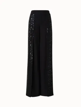 Double-Layer Silk Crêpe Wide Leg Pants with Pixel Foil Embellishment